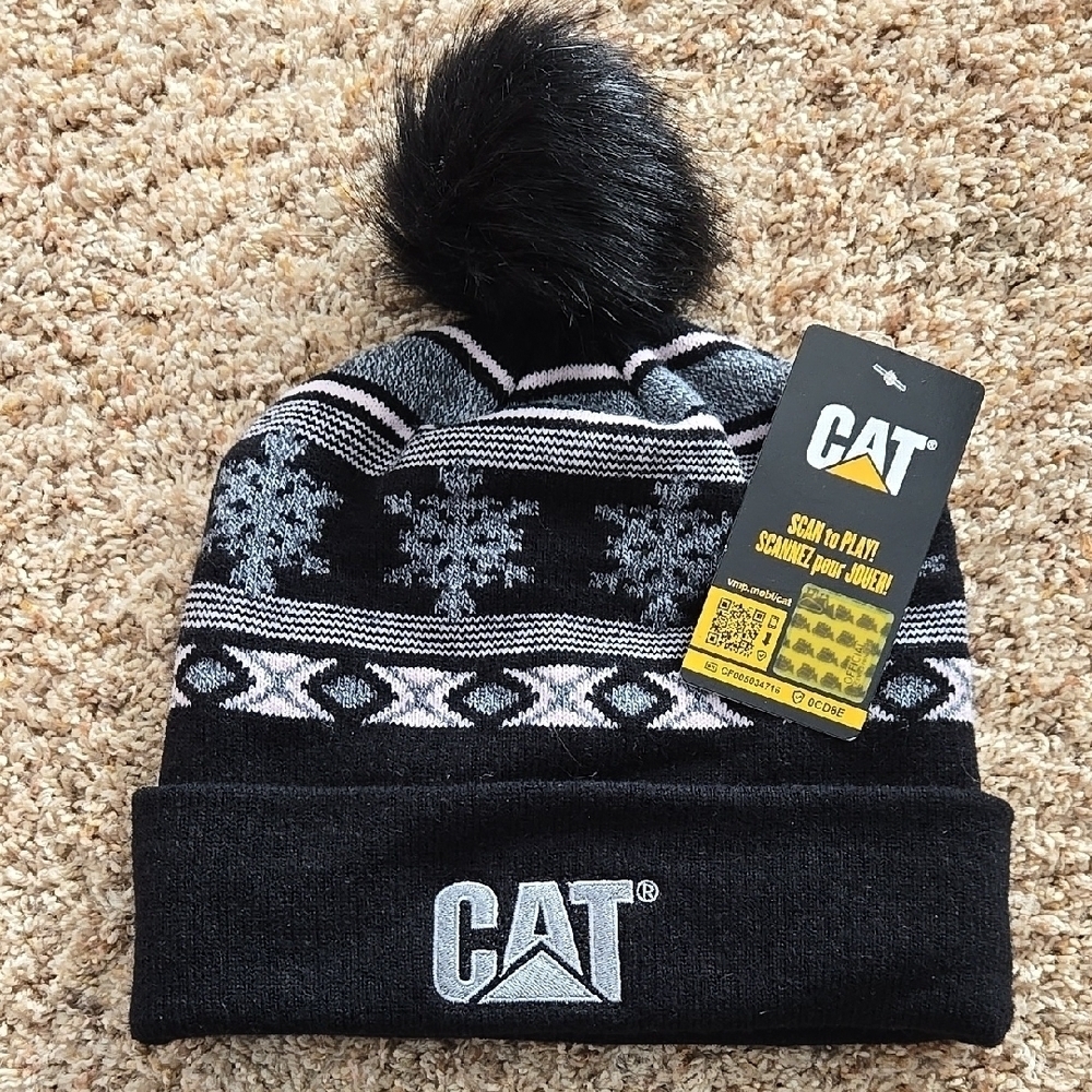 Kids Black Winter Beanie with Pom Pom